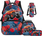 1st Grade Backpack Boys Truck Backpack and Lunch Box Set Boys Lightweight 17 Inch Elementary Back to School Supplies Daypack Bag