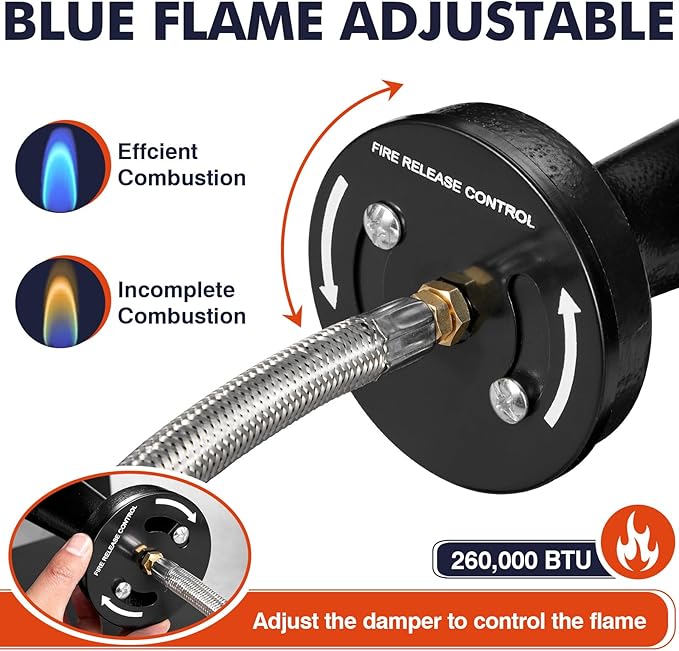 Llamaviva Single Propane Burner 260K BTU, Heavy-Duty Gas Camping Stove, Outdoor Burner with Adjustable 0-30Psi Regulator and Steel Braided Hose
