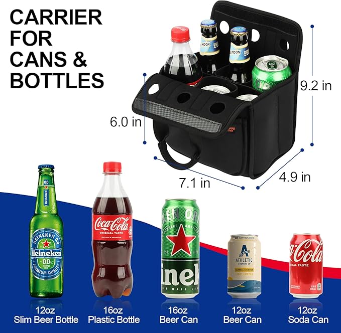 Desing Wish Portable Drinks Tote Bag for 6 PCS Beverage Cans/Bottles, Neoprene Insulated Drinks Can Bottle Carrier Tote Beverages Cans Cooler Bag Holder for Camping, Picnic, Party (Black)