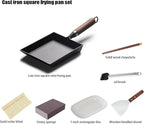 Japanese Cast Iron Tamagoyaki Pan - Pre-Seasoned, Liquid Nitrogen Treated, Non-Rust, Ready to Use, Detachable Wood Handle, Oven Safe, for Omelets, Steak & Camping, Chemical-Free Non-Stick,9x7 Inch