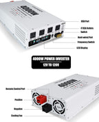 4000W Power Inverter 12V to 110V/120V, Solar Inverter Remote for RV Camping Off-Grid Solar Inverter Systems