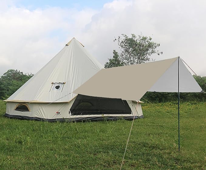Bell Tent Set with Tent Tarp for 4 Season Camping, 300D Oxford Waterproof Yurt Tents with Porch and Top Stove Jack Living 4/6Person Family Tents
