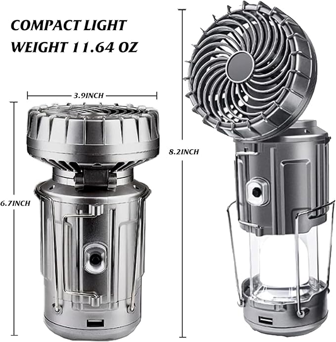 2Pack Solar Camping Lantern with Fan, 3-Way Power Source,Rechargeable Lanterns for Power Outages, Camping Lights for Tent Hurricane Emergency Camping Gear Must Haves