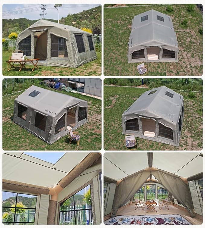 4 Season Air Tent Glamping Tent with Separate Living and Sleeping Area,Waterproof Pop-Up Outhouse Yurt with Pump and Stove Jack Hole, 8-10 Person Camping Quick Set Up