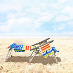 Giantex Folding Beach Chair, Patio Sling Chairs with 5 Adjustable Position, Head Pillow, Storage Bag, Towel Bar, Cup Holders, Backpack Chairs for Sunbathing, Camping Chair