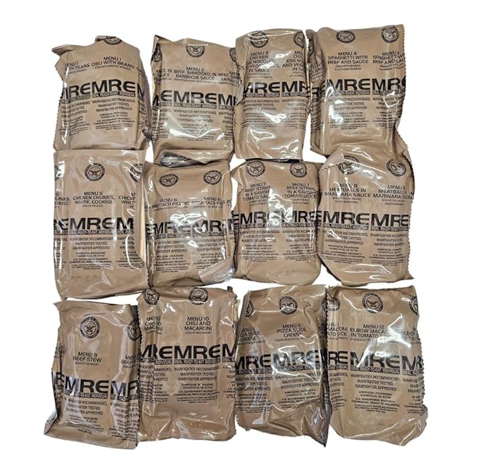 Genuine U.S. Military Surplus Ready to Eat Meals (12 Packs) Inspection Date 01/2026 or Newer - Case A, Case B and A/B Combo available. Manufactured by Wornick, Sopacko or Ameriqual. (A/B Case Combo [Menus 1-24])