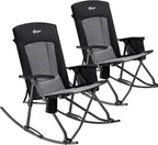 PORTAL Oversized Folding Rocking Camping Chair Portable Outdoor Rocker with High Back Hard Armrests Carry Bag, Supports 400 lbs