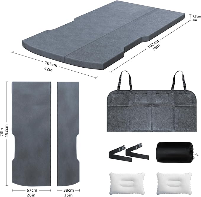 Tesla Model Y Camping Mattress Pad, 3 Inch Memory Foam Sleeping Pad Foldable Mattress for SUV Car Bed Conversion, Portable Foam Pad for Road Trips and Travel