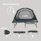 Kakadu Camping Tent Cot, 2 Person, Quick Setup, Folding, Compact, Elevated Tent with BlockOut Rain Fly, Awning Poles, Ultra-Fine Mesh Windows, and Carry Bag