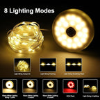 SMY Lighting 4 in 1 Solar Camping String Lights, 42.6Ft Ultra Long String with 160LEDs, Solar Powered and USB Rechargeable Light with Remote Control, Portable Camping Light for Hiking, Decorations