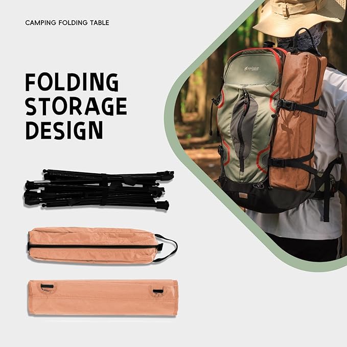 Camping Table, Lightweight and Portable Folding Table, Ideal for Camping, Hiking, Beach, Picnic, Travel, Backyard (Brown)