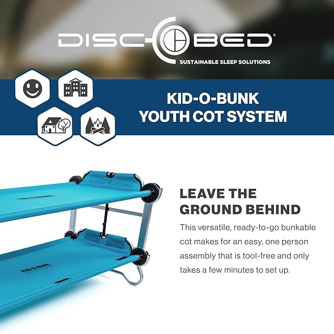 Disc-O-Bed Youth Double Cot Kid-O-Bunk, Modular for Bunk Beds, Dual Cots, or Bench with 2 Carry Bags for Portable Transport