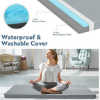 Memory Foam Camping Cot Mattress Pad, 3 Inch Thick Sleeping Pad with Waterproof Cover, Portable Roll up Cot Mattress Pad Mat for Travel Truck Bed Tent, Non-Slip Bottom, 72"×24"×3", Gray