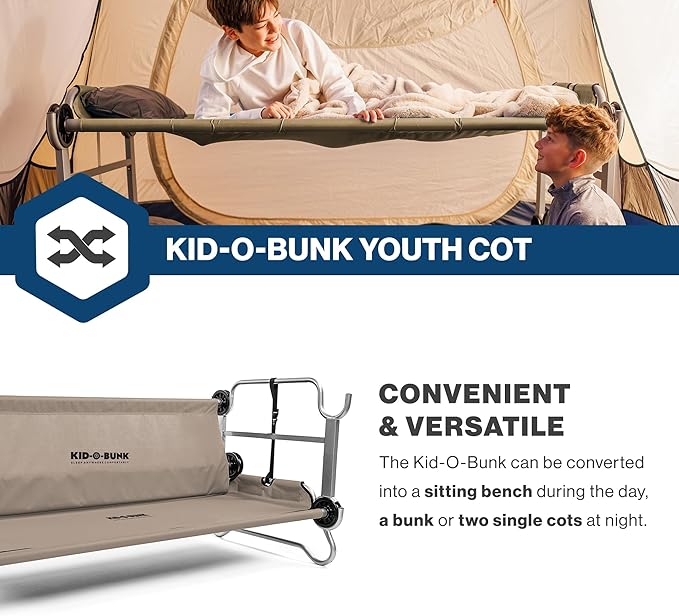 Disc-O-Bed Youth Double Cot Kid-O-Bunk, Modular for Bunk Beds, Dual Cots, or Bench with 2 Carry Bags for Portable Transport