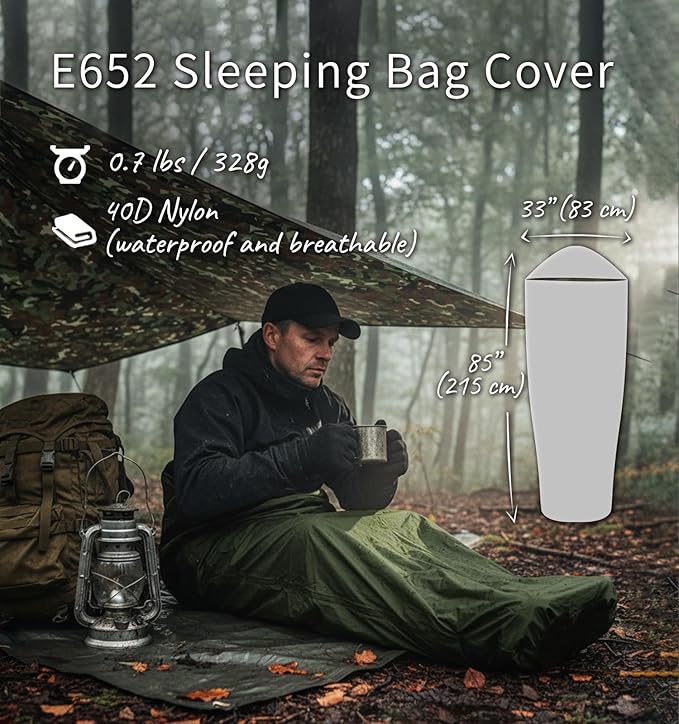 Litume Bivy Sack Sleeping Bag Cover – Waterproof Mummy-Style, Compact & Lightweight Shelter for Stealth Camping Backpackers Wild bushcraft Equipment Outdoor Survival