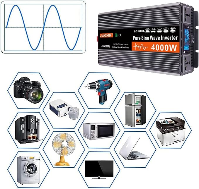 3000W 4000W 5000W 6000W (Peak)Pure Sine Wave Power Inverter, Intelligent Solar Power Inverter 12V/24V/48V/60V DC to 220V~240V AC Converter with LCD Display, AC Outlets ,for RV Truck Camping,3000W-60V