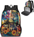USA Flag Wolf Casual Bookbag Backpacks Hiking Outdoor Insulated Unisex Lunch Cooler Backpack Patriotic All In One Backpack Meal Bag Travel Laptop Bag 4th of July