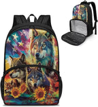 USA Flag Wolf Casual Bookbag Backpacks Hiking Outdoor Insulated Unisex Lunch Cooler Backpack Patriotic All In One Backpack Meal Bag Travel Laptop Bag 4th of July