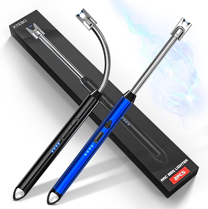 2 Pack Plasma Arc Electric Candle Lighters Rechargeable, Flexible Gooseneck Long Reach for Scented Candles, BBQ Grill &Camping - Windproof Design Lighters - Stocking Stuffers, Black & Blue