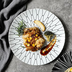 Camping Plates Creative Ceramic Dinner Plate Restaurant Round Dinner Plate Geometric Pattern Dinner Plate Kitchen Tableware Decorative Plate(E,20.6cm/8Inch)