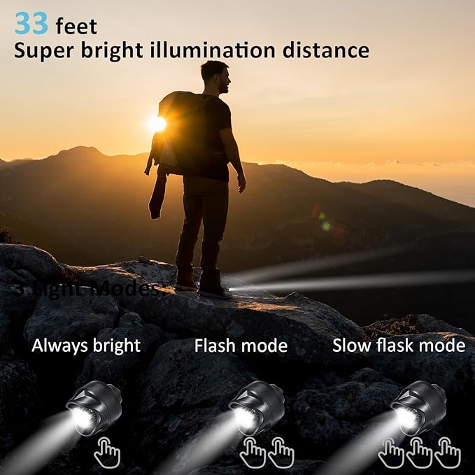 RAHAN Rechargeable Headlights Compatible with Croc, 2 PCS LEDHeadlights, Light Up Charm Accessories for Adults Shoe, Hands-Free Night Light, Camping Lights, IP65 Waterproof Light, Black