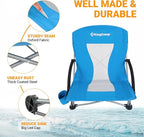 KingCamp Low Beach Chairs, Folding Portable Chair for Adults Lightweight Extra Wide Seat 300lbs Heavy Duty Oversized Backpack, Carry Bag for Camping