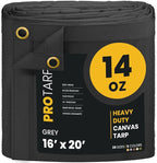 PROTARP Heavy Duty 14 OZ Water Resistant Canvas Tarp, UV Resistant Tarpaulin Cover with Rustproof Brass Grommets, Multipurpose for Canopy, Roof, Camping, Woodpile (Grey 16'X20')