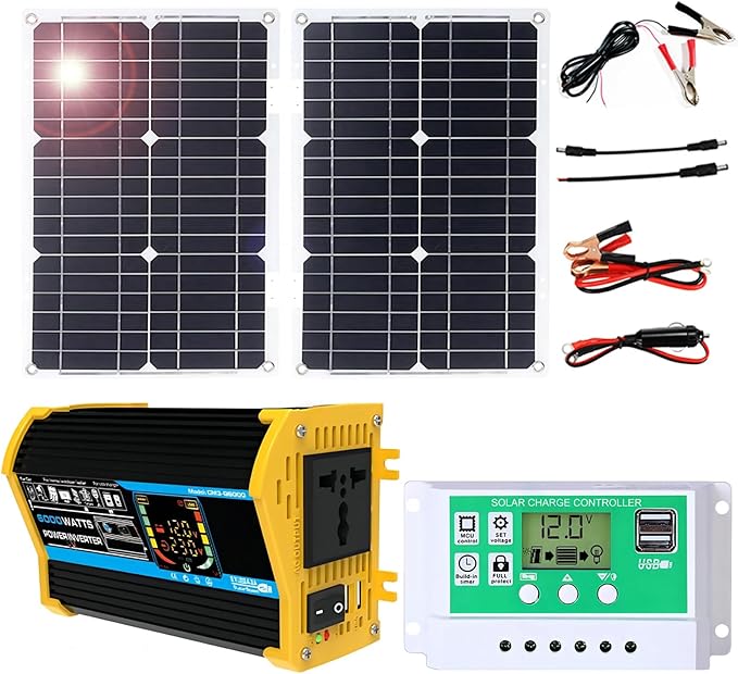 100W Monocrystalline Solar Panel Kit with Lightweight Inverter for RV, Camping, and Boat(Black,50W)