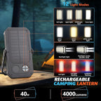 LED Camping Lantern, 10000mAh Camping Lights Rechargeable, High Lumens, LCD Digital Display, 12 Light Modes, Waterproof Tent Lights, Waterproof Box, Portable Flashlight for Power Outages, Emergency