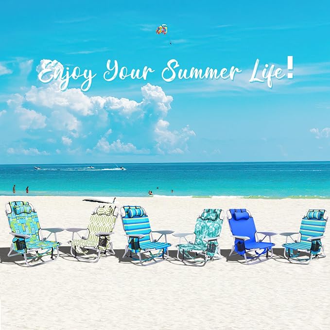 1PC Portable Beach Chair for Adults, 5 Position Backpack Folding Camping Chairs for Outdoor, Beach Chairs with Backpack Straps, Striped
