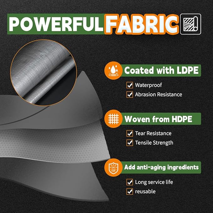 RAINDEWAY Tarps Heavy Duty Waterproof 14x14 Feet,10Mil Thick Multipurpose Poly Tarp Cover with Metal Grommets and Reinforced Edges,Silver/Brown Tarp