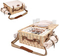 Multifunctional Wicker Picnic Basket Set for 4 Blanket Family Folding Wine Table,Insulated Portable Extra Big Storage Capacity Natural Woven Rattan Canasta De Full Tablewares Camping Outdoor Flowers