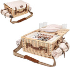 Multifunctional Wicker Picnic Basket Set for 4 Blanket Family Folding Wine Table,Insulated Portable Extra Big Storage Capacity Natural Woven Rattan Canasta De Full Tablewares Camping Outdoor Flowers