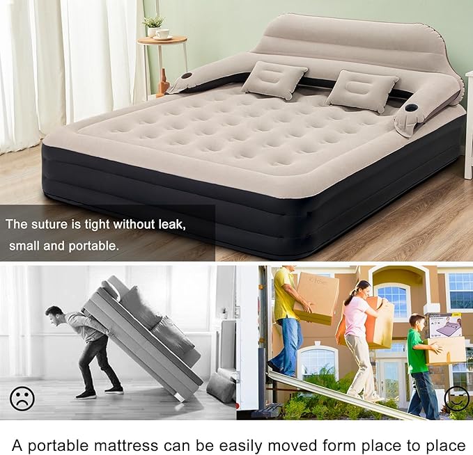 RAPTAVIS King Size Air Mattress Inflatable Bed with Pump and Headboard, Blow Up Mattress