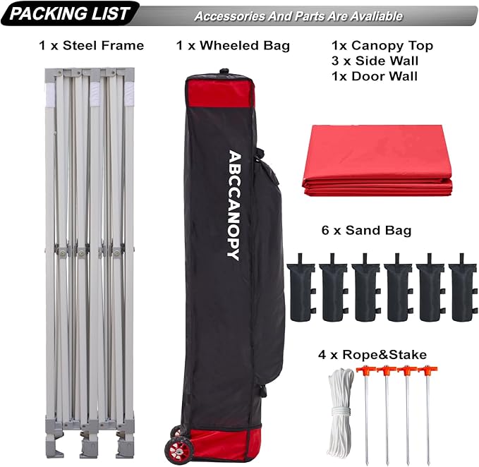 ABCCANOPY Easy Pop Up Canopy Tent with Sidewalls 10X20 Commercial -Series,Red