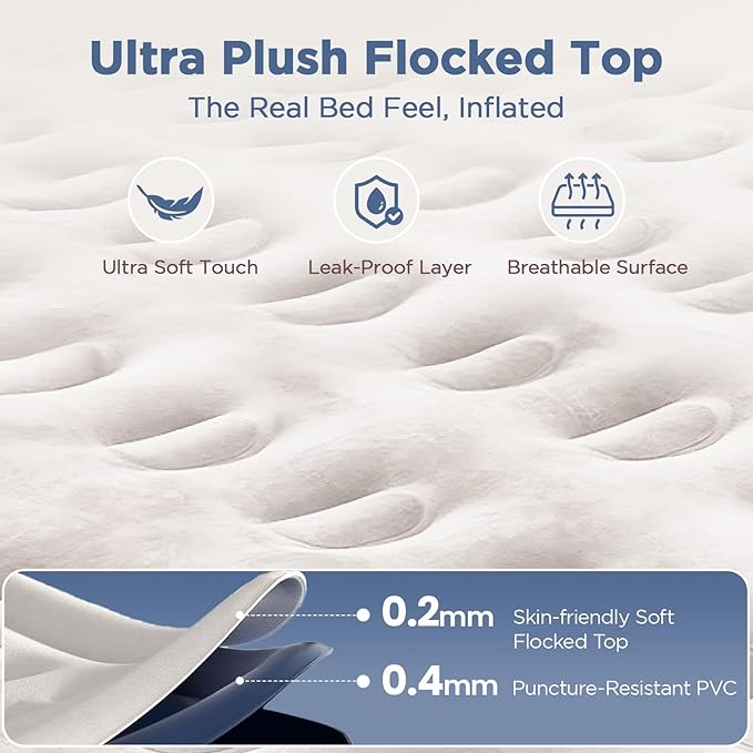 Queen Air Mattress with Built in Pump, 18" Elevated Height, 48Hr Leak-Tested, Honeycomb Coil Support, 800 lbs Capacity, Fast 3-Min Inflation–Blow Up Mattress for Guest Room & Sleepover