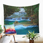 Forest Waterfall Tapestry Wall Hanging Sandy Beach Picnic Rug Camping Tent Sleeping Pad Home Decor Bedspread Sheet Wall Cloth (60x51inch,9)