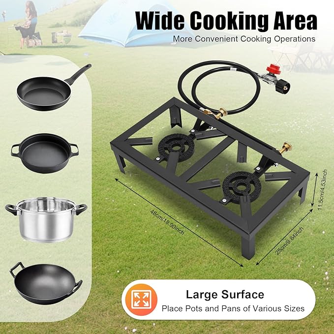 Portable Burner Outdoor Gas Stove Propane Cooker with Adjustable 0-20Psi Regulator Hose Camp Cooker Outdoor Gas Stove for Patio Camping, BBQ, Home Brewing, Turkey Fry