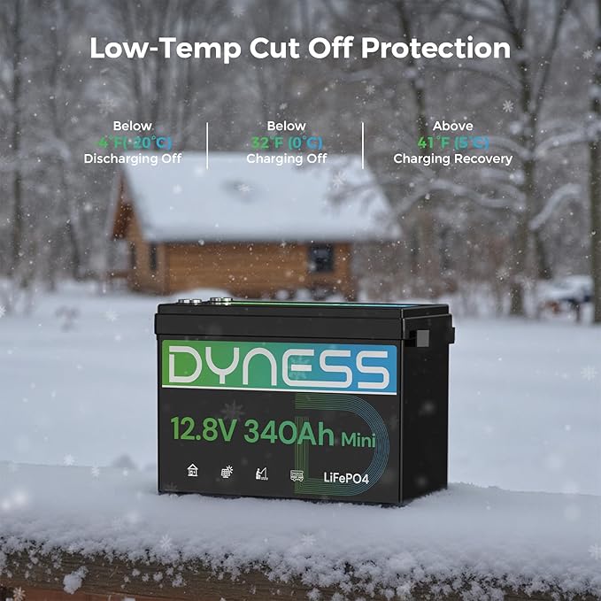 12V 340Ah Mini LiFePO4 Lithium Battery, Max. 4352Wh, Built-in 200A BMS with Low-Temp Protection, 10 Years Lifetime, 12.8 Volt Deep Cycles Battery for Rv Camping, Home Solar System, Off-Grid