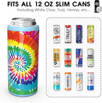 TILUCK Skinny Can Cooler for Slim Beer & Hard Seltzer, Stainless Steel, Doucle-Walled Stainless Steel Insulated Slim Cans, Standard 12 oz (Spinning Rainbow)