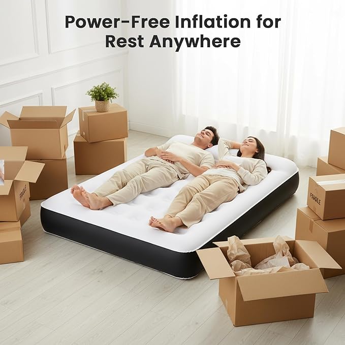 COMMOUDS Twin Air Mattress with Built-in USB Rechargeable Air Pump, 8" Raised Blow up Mattress with Built-in Pillow, Portable Inflatable Mattress, Air Bed for Camping, Travel, Home and Guest