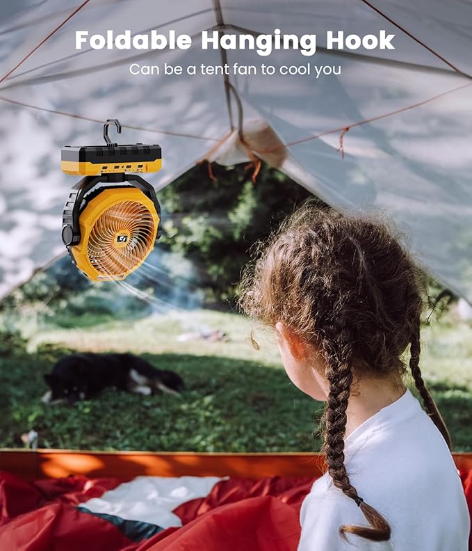 36000mAh Portable Camping Fan - 150HRS Rechargeable Fan with Detachable Battery with LED & Remote - 4 Speeds Battery Powered for Tent,Travel, Office, Jobsite
