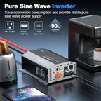2500W Pure Sine Wave Inverter 48V DC to 110V/120V AC Converter, 5000W Peak, High-Efficiency Off-Grid Solar Power Inverter, 4 AC Outlets, USB & Type-C, LCD Remote Control