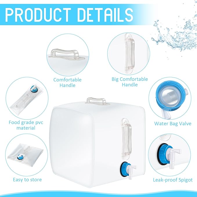 3 Pcs Collapsible Water Container with Spigot, Foldable Camping Water Container Portable Camping Storage Carrier Jug for Outdoors Hiking Emergency Kit Backpack (5.3 Gallon,Clear)
