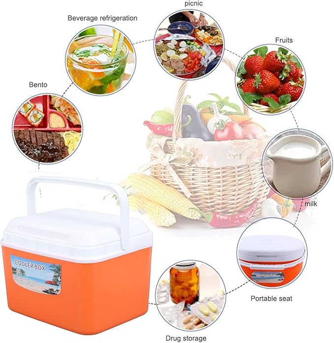 SIXRUN 5L Portable Cooler Box, Multifunctional Keeps Food Freshness and Drink Cool Insulated for Travel Camping Fishing and Outdoor Activities