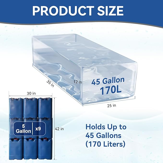 Emergency Drinking Water Storage 45 Gallon 2 Pack, Food-Grade Bathtub Bladder, BPA-Free, Ideal for Emergency Water Bank, Camping, RV Traveling, Hurricane, Storm & Disaster Preparedness Supplies