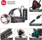 Super Bright Rechargeable LED Headlamp,IPX4 Water Resistant Head Light with Charger,Ultra Bright Flashlight Hunting Lamp for Running,Fishing,Camping,Outdoor,Storm Power Outage（White Light）