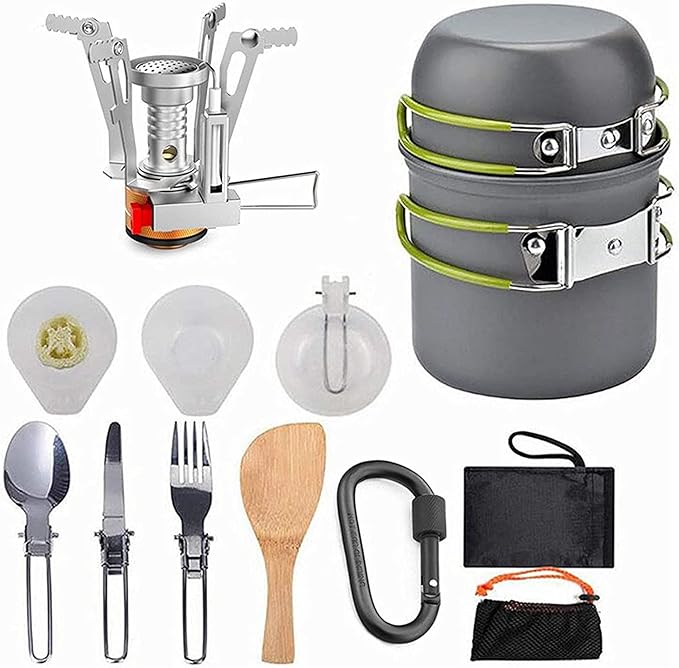 Outdoor Picnic Tableware Set, Portable Hard Aluminium Cooking Utensils for Camping, Hiking, Mountaineering, Picnic and Other Outdoor Activities, Easy to Clean with Cleaning Tools