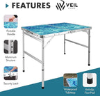 VILLEY Folding Camping Table 3FT, Adjustable Height Portable Aluminum Table with Handle, Lightweight Foldable Table for Outdoor Picnic BBQ Travel Camping Indoor Use