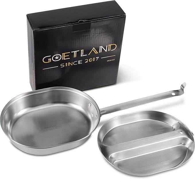 Goetland 304 Stainless Steel US Military Mess Kit Plate Set GI Type Outdoor Camping Hiking Picnic BBQ Beach